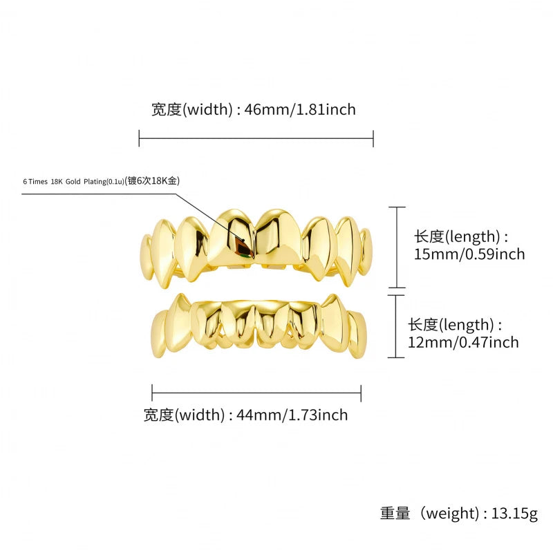 New Gold Top Bottom 8/8 Glossy Teeth Grillz Vampire Fangs Hip Hop Mouth Tooth Caps For Women Men Jewelry Halloween Cosplay Gift