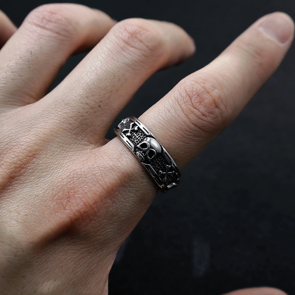 Retro Skull & Skeletons Adjustable Open Ring For Men Silver-plated Copper Gothic Punk Edgy Indie Jewelry Niche Accessories Gift