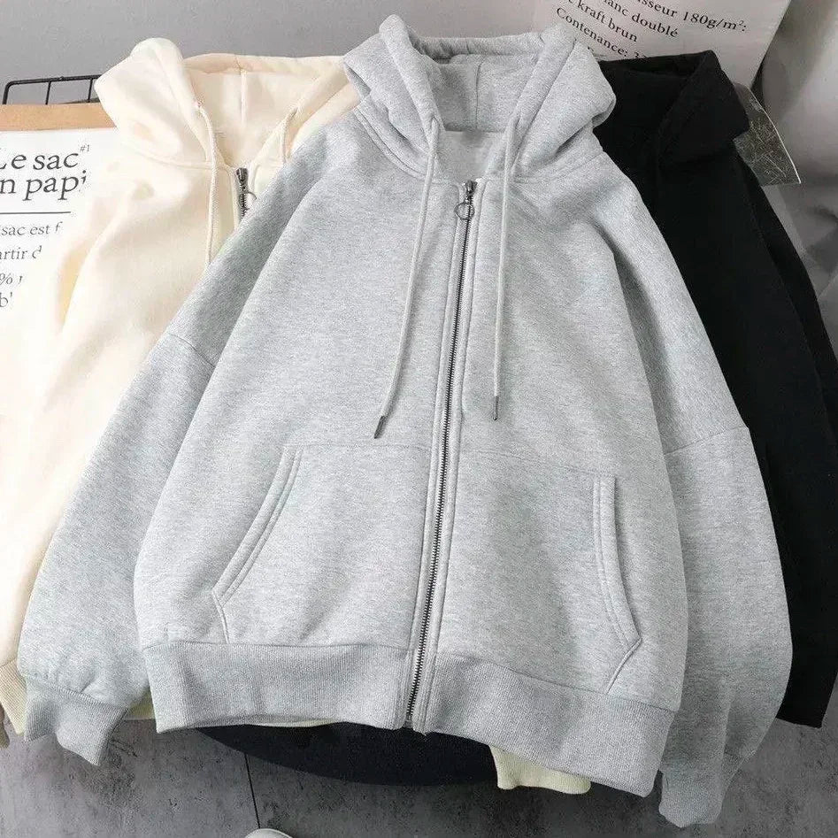 Y2K New Korean Version of College Style Spice Girl Zipper Hoodie Women Harajuku Casual Loose Fleece Thick Sweatshirt Punk Hoodie