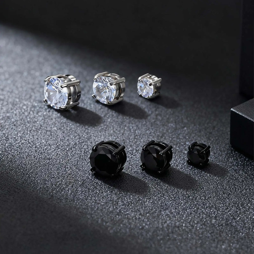 Punk Round Zircon Magnetic Ear Studs Clips Non Piercing Stainless Steel Small Earrings for Women Men Fashion Jewelry ﻿