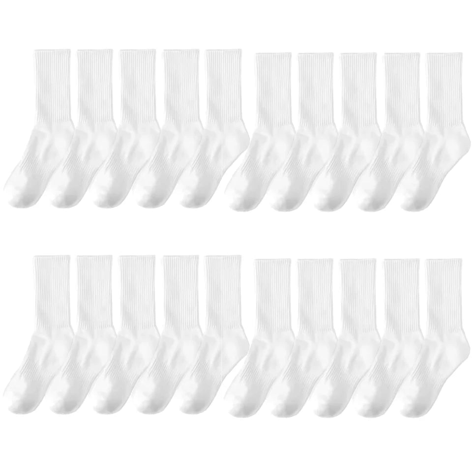 20Pairs Men's Pure Cotton High Socks Classic Black/White Breathable Sweat-Absorbent Warm Elastic Sports Crew Socks