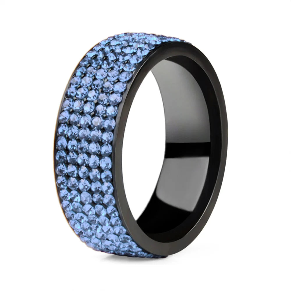 High Quality Punk Rock Stainless Steel Black Ring Men Blue Red Green Crystal Ring For Women Wedding Ring Jewelry 6 7 8 9 10 11
