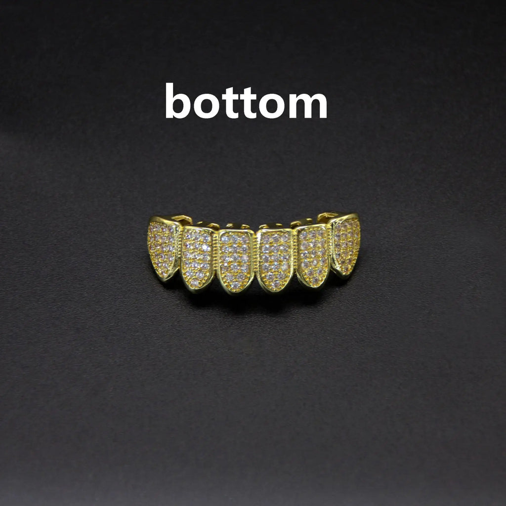 Fit Silver Plated CZ Teeth Set For Unisex Top Bottom Mouth Gold Silver Color Teeth Tooth Cap Removable HipHop Fashion Jewelry