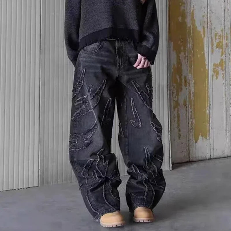 Jean Baggy Wide-leg Homme – Style Streetwear Rétro Brodé
