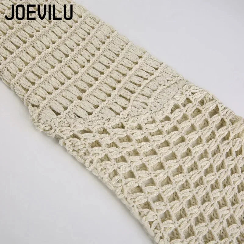 Summer Crochet Knit Hollow Out Crop Top Women Y2k Sexy Blouse Shirts Long Flared Sleeve Sweater Cover Ups Streetwear Pullovers