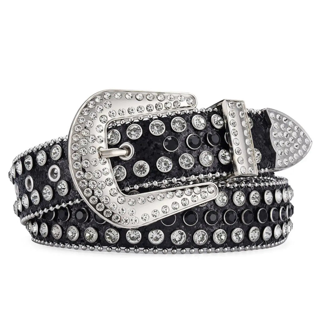 Men's Women's Fashion Rhinestone Belt Western Cowgirl Bling Studded Design Leather Diamond Waistband For Jeans Dress