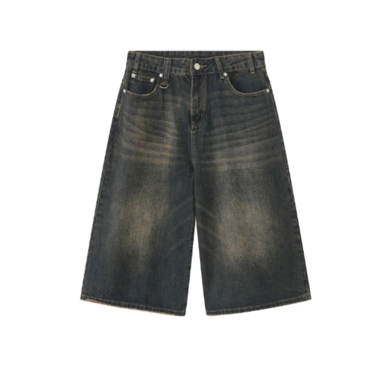 Men's 2026 Summer American High Street Retro Gradient Washed Denim Shorts Lazy Youth Trendy Ins New Versatile Casual Capri Pants