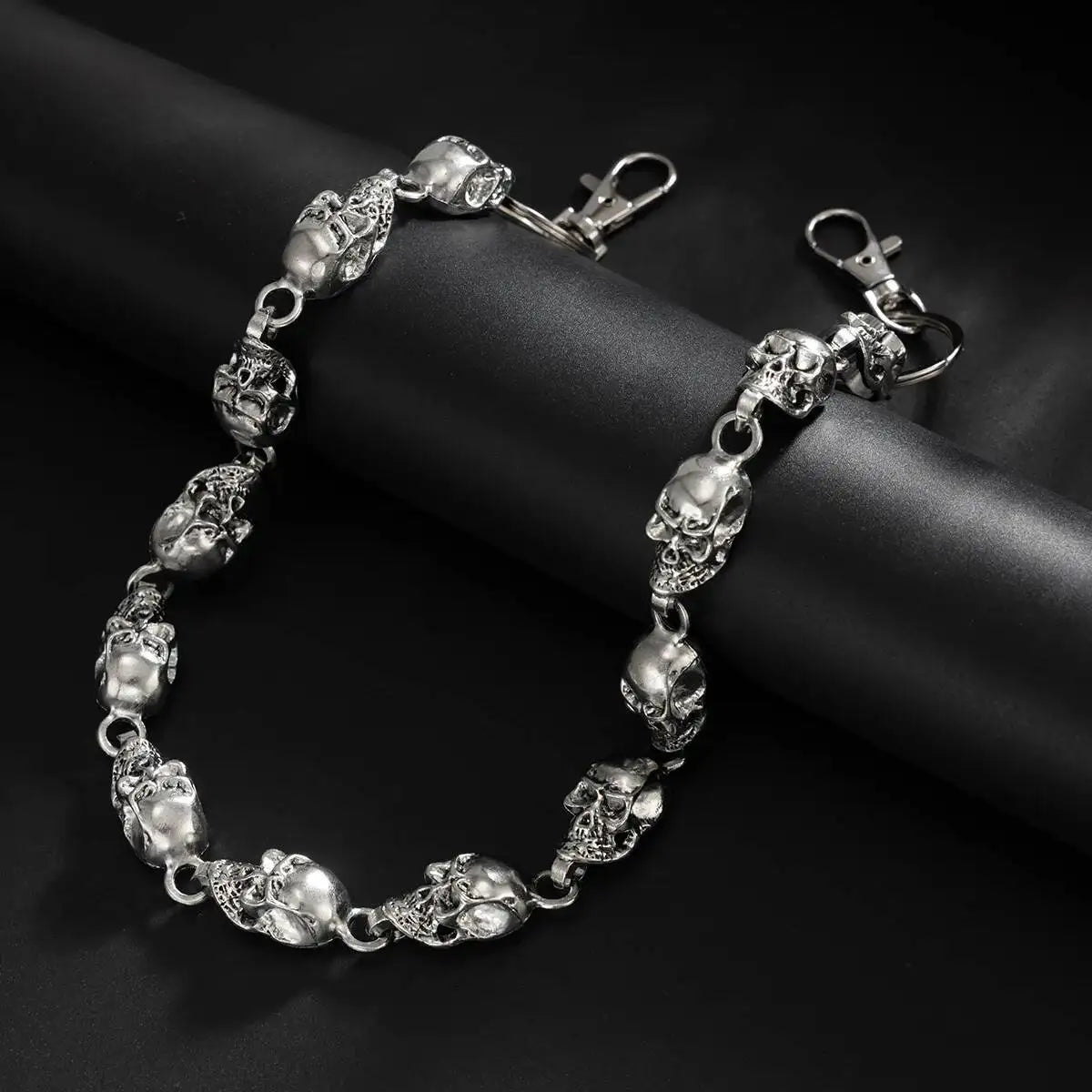 Salircon Punk Exaggerated Metal Skull Keychains Waist Belts Men Hip Hop Trousers Jeans Pants Chain Jewelry Male Halloween Gift