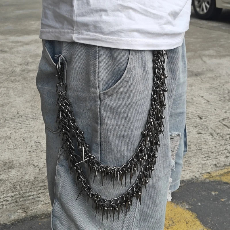 Exaggerate Heavy Punk Double-layer Rivet Biker Pants Chain Male Woman Fashion Rock And Roll Luxury Accessories Retro Key Chain