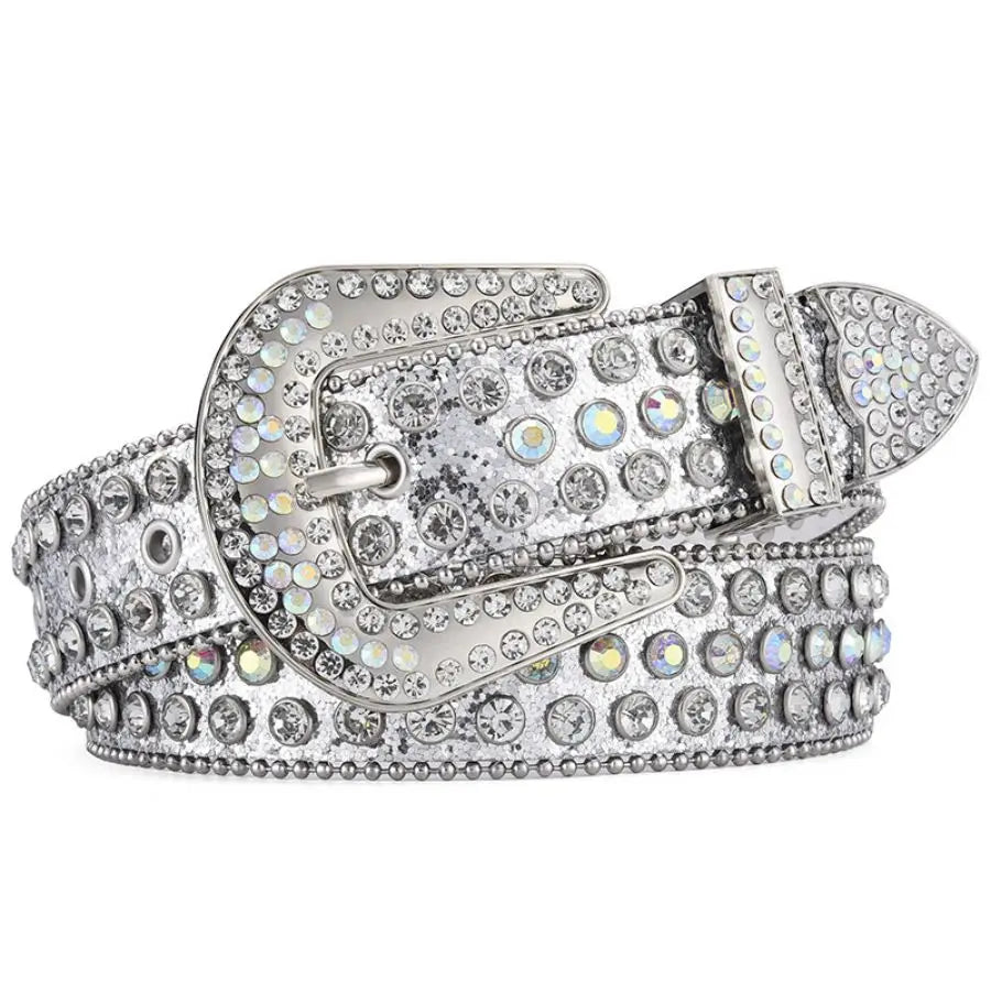 Men's Women's Fashion Rhinestone Belt Western Cowgirl Bling Studded Design Leather Diamond Waistband For Jeans Dress