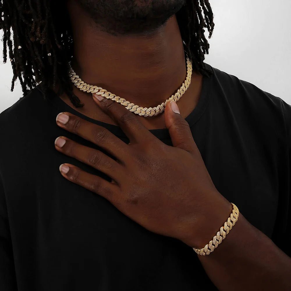 Drop Shipping Hip Hop Cuban Link Chain Necklace Silver/18k Gold Plated 10/12/14/15/20mm Iced Out Diamond CZ Gift for Him/Her