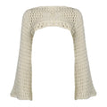 Summer Crochet Knit Hollow Out Crop Top Women Y2k Sexy Blouse Shirts Long Flared Sleeve Sweater Cover Ups Streetwear Pullovers