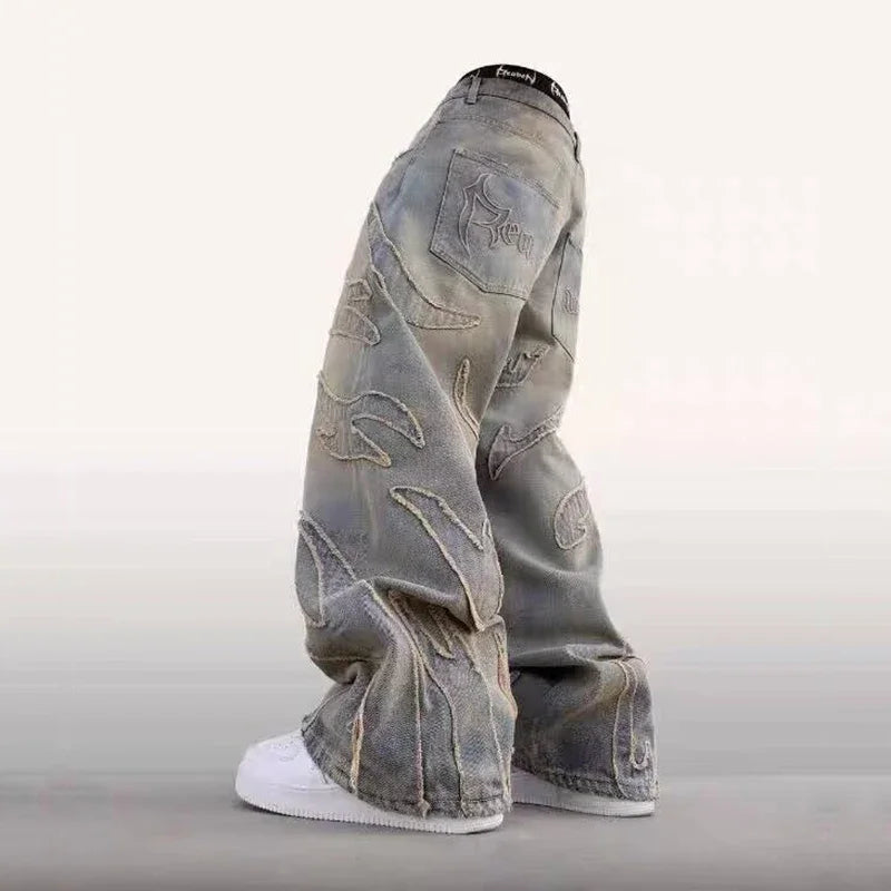 Jean Baggy Wide-leg Homme – Style Streetwear Rétro Brodé