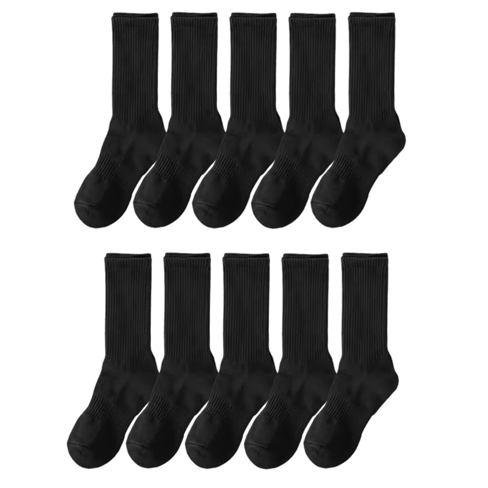 20Pairs Men's Pure Cotton High Socks Classic Black/White Breathable Sweat-Absorbent Warm Elastic Sports Crew Socks