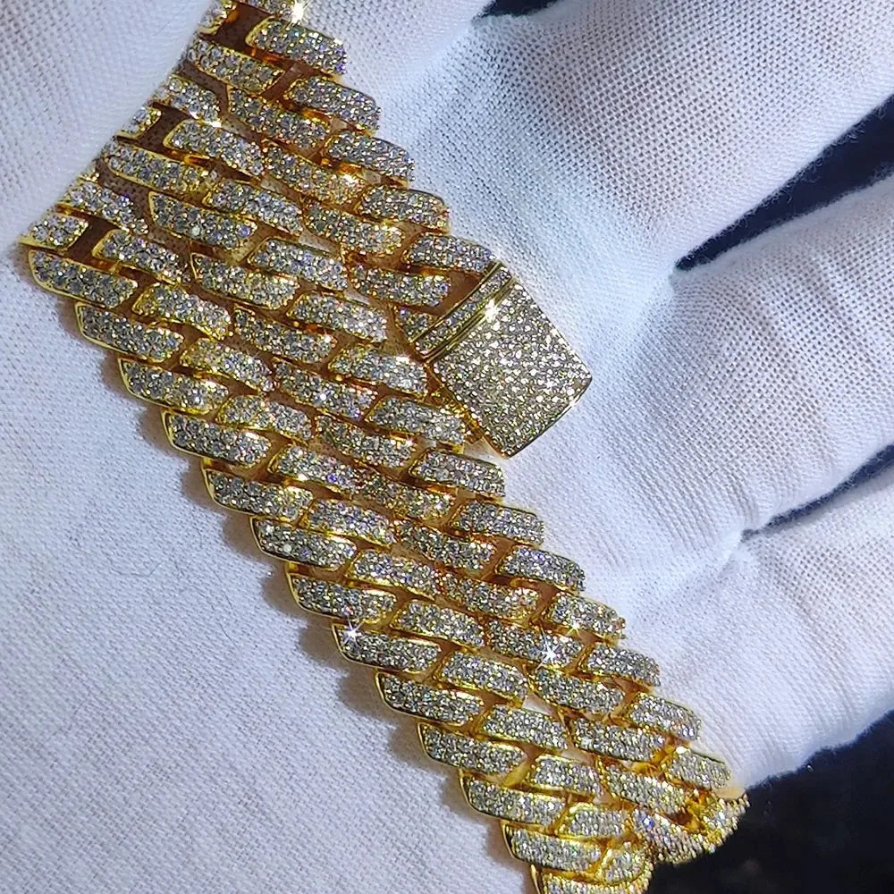 Drop Shipping Hip Hop Cuban Link Chain Necklace Silver/18k Gold Plated 10/12/14/15/20mm Iced Out Diamond CZ Gift for Him/Her
