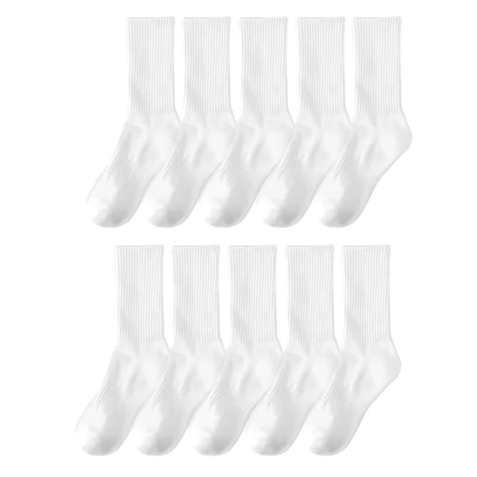 20Pairs Men's Pure Cotton High Socks Classic Black/White Breathable Sweat-Absorbent Warm Elastic Sports Crew Socks