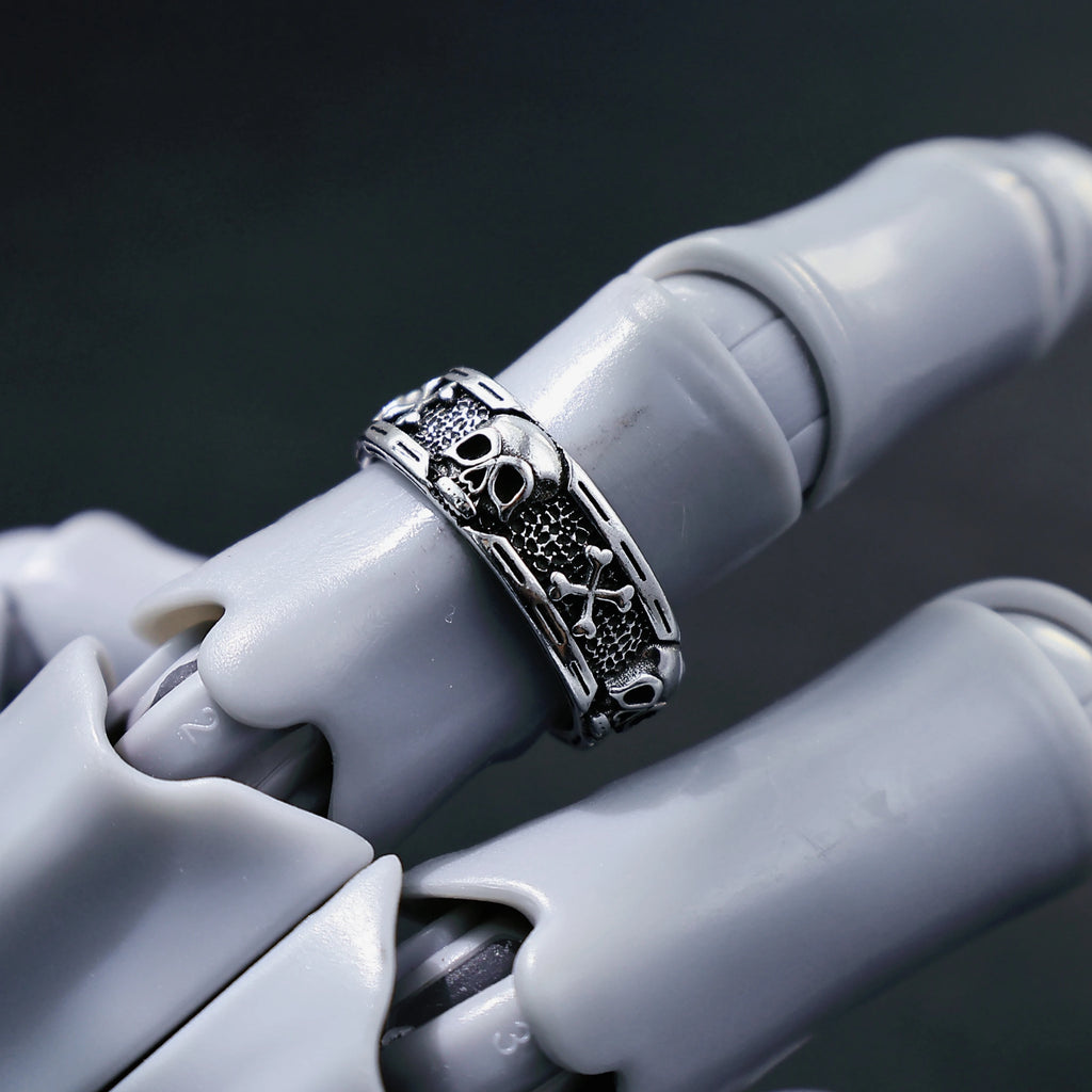 Retro Skull & Skeletons Adjustable Open Ring For Men Silver-plated Copper Gothic Punk Edgy Indie Jewelry Niche Accessories Gift