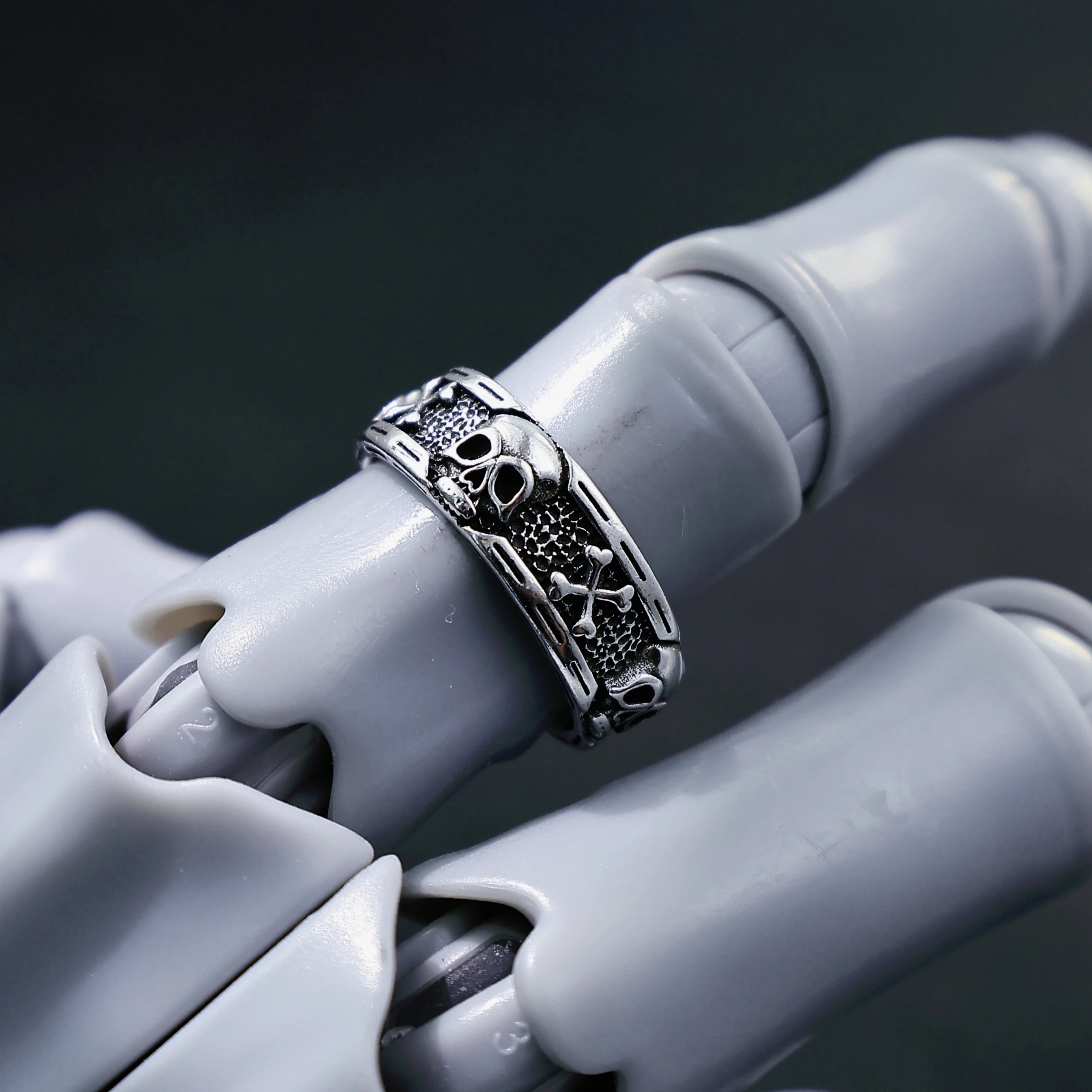 Retro Skull & Skeletons Adjustable Open Ring For Men Silver-plated Copper Gothic Punk Edgy Indie Jewelry Niche Accessories Gift