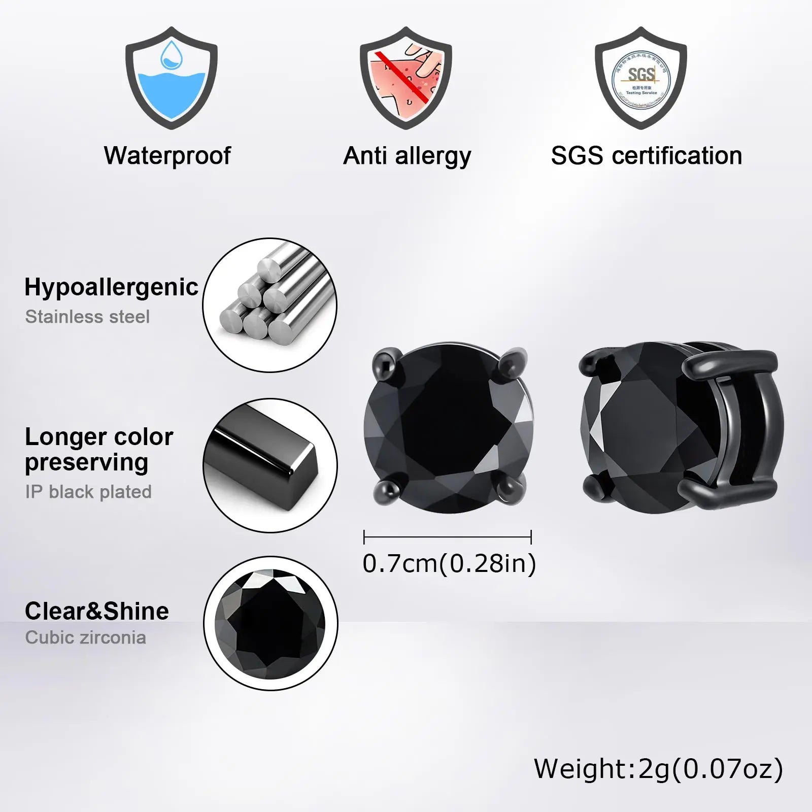 Punk Round Zircon Magnetic Ear Studs Clips Non Piercing Stainless Steel Small Earrings for Women Men Fashion Jewelry ﻿