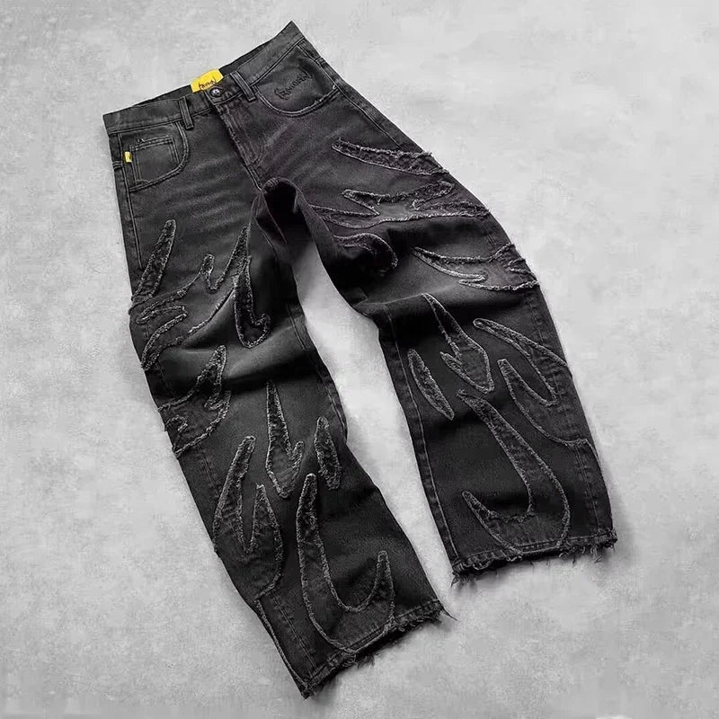 Jean Baggy Wide-leg Homme – Style Streetwear Rétro Brodé