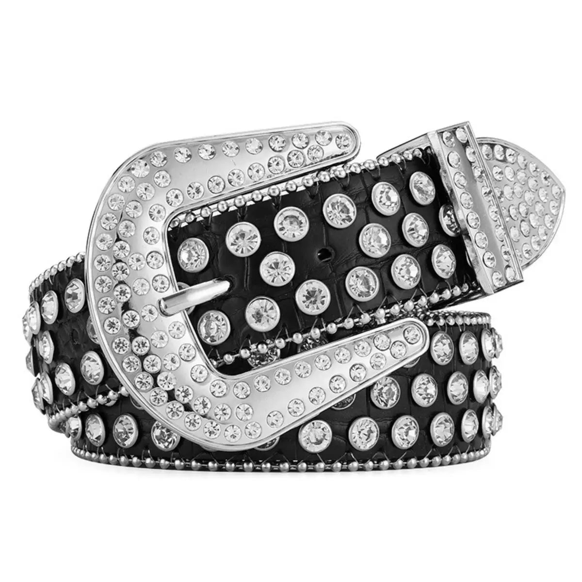 Men's Women's Fashion Rhinestone Belt Western Cowgirl Bling Studded Design Leather Diamond Waistband For Jeans Dress