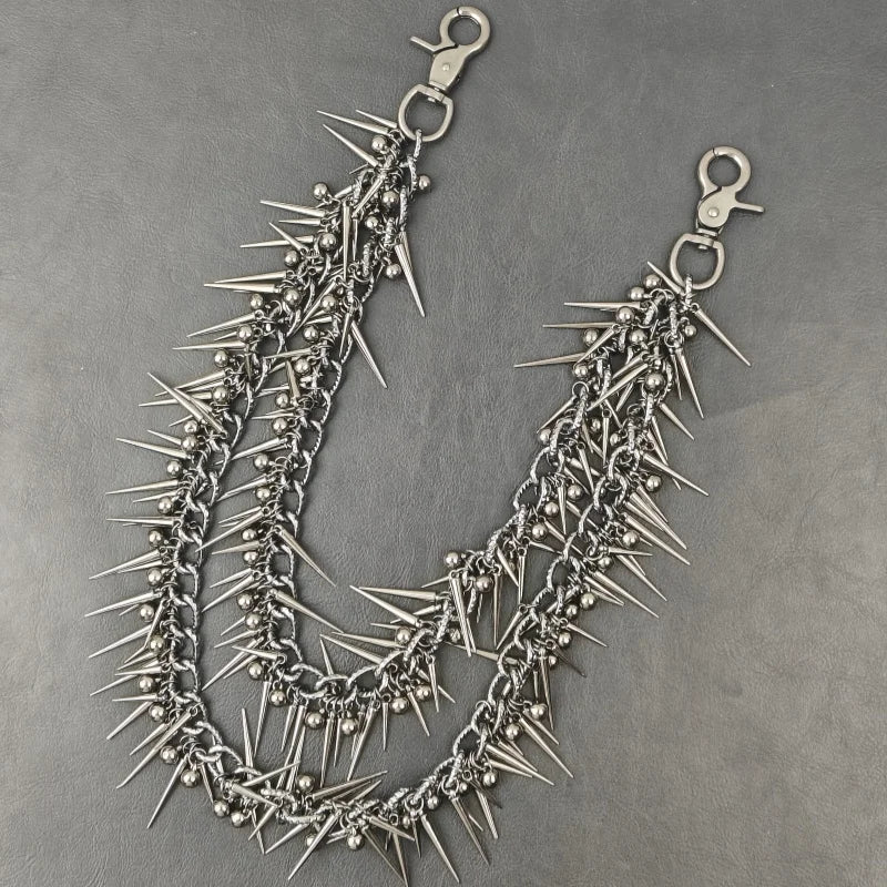 Exaggerate Heavy Punk Double-layer Rivet Biker Pants Chain Male Woman Fashion Rock And Roll Luxury Accessories Retro Key Chain