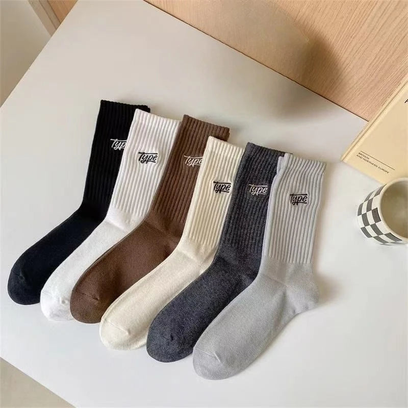 1/6 pairs Casual comfortable mid length socks spring autumn new fashionable versatile sweat absorbing men sports socks