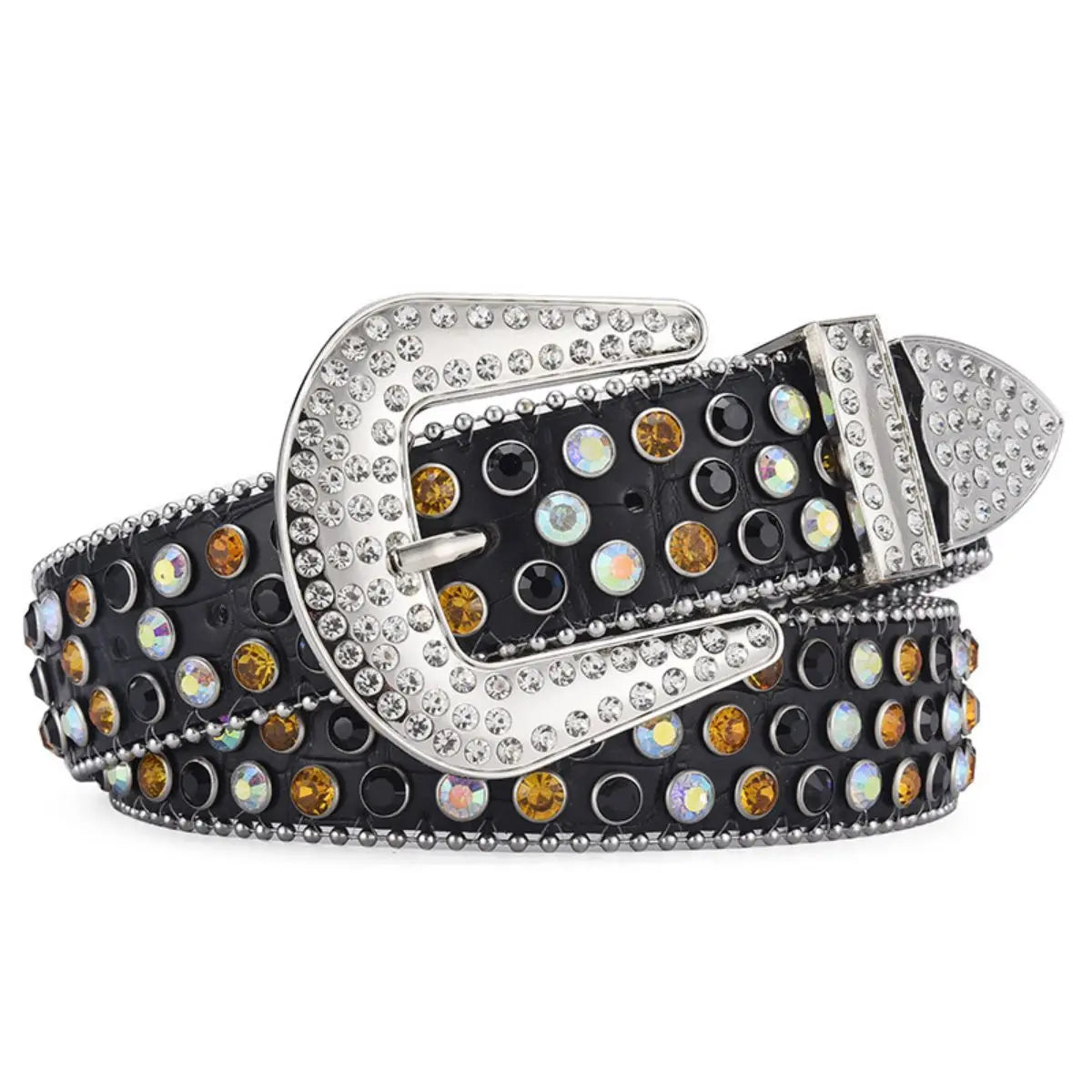 Men's Women's Fashion Rhinestone Belt Western Cowgirl Bling Studded Design Leather Diamond Waistband For Jeans Dress