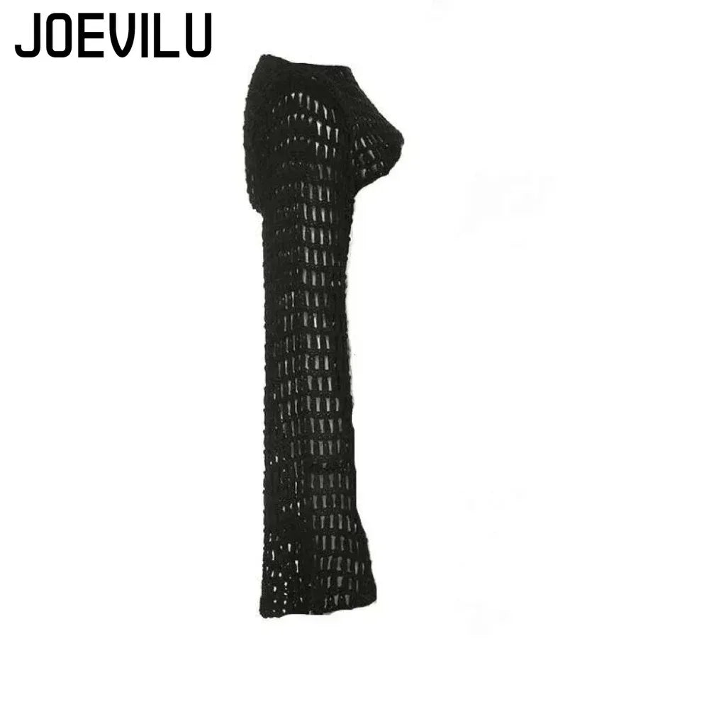 Summer Crochet Knit Hollow Out Crop Top Women Y2k Sexy Blouse Shirts Long Flared Sleeve Sweater Cover Ups Streetwear Pullovers