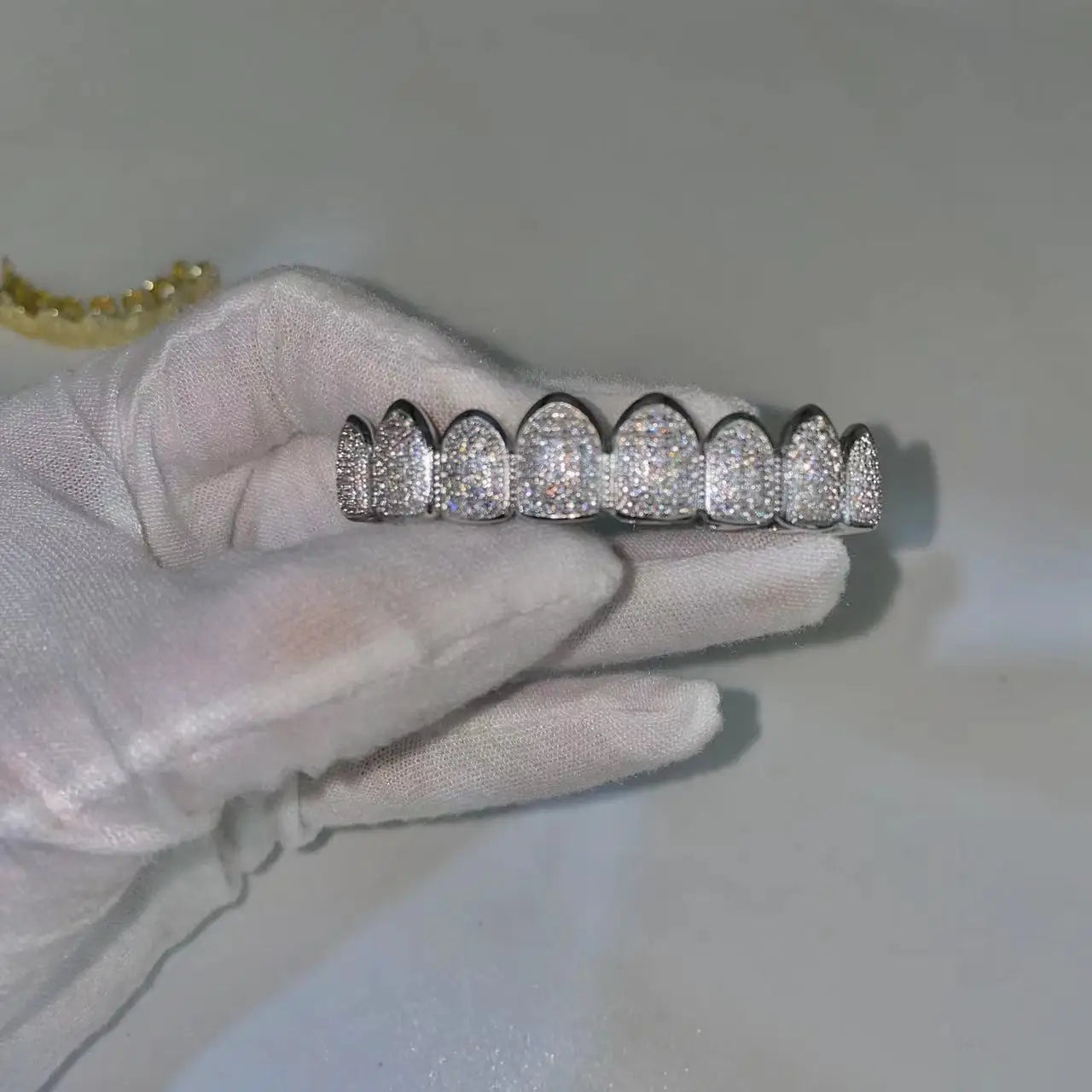 Fit Silver Plated CZ Teeth Set For Unisex Top Bottom Mouth Gold Silver Color Teeth Tooth Cap Removable HipHop Fashion Jewelry