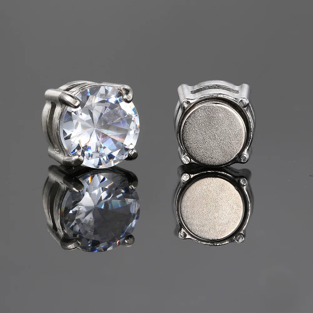 Ice Out Fake Earrings For Men Women Strong Magnet Magnetic Stainless Steel Non Piercing Hip Hop Rock Fashion Jewelry Accessories