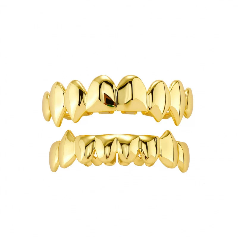New Gold Top Bottom 8/8 Glossy Teeth Grillz Vampire Fangs Hip Hop Mouth Tooth Caps For Women Men Jewelry Halloween Cosplay Gift