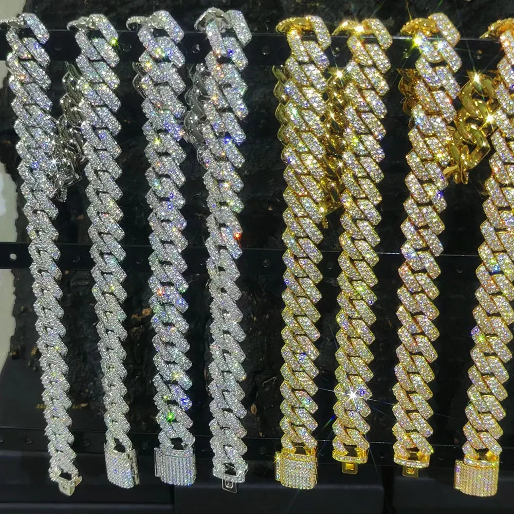Drop Shipping Hip Hop Cuban Link Chain Necklace Silver/18k Gold Plated 10/12/14/15/20mm Iced Out Diamond CZ Gift for Him/Her