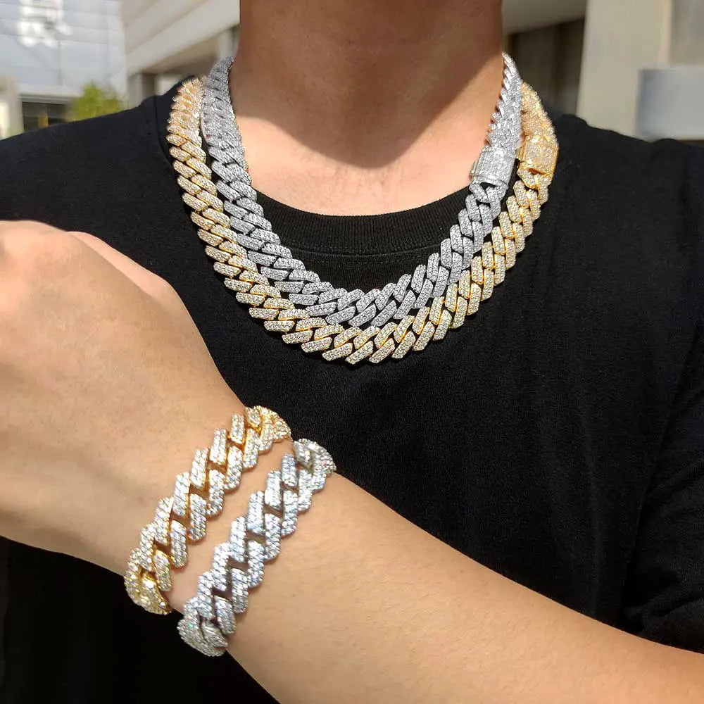 Drop Shipping Hip Hop Cuban Link Chain Necklace Silver/18k Gold Plated 10/12/14/15/20mm Iced Out Diamond CZ Gift for Him/Her
