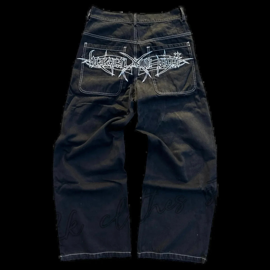 2025 New Prints Jeans Men Streetwear Baggy Wide Leg Jeans Korean Fashion Drapes Straight Casual Loose Denim Cargo Pants