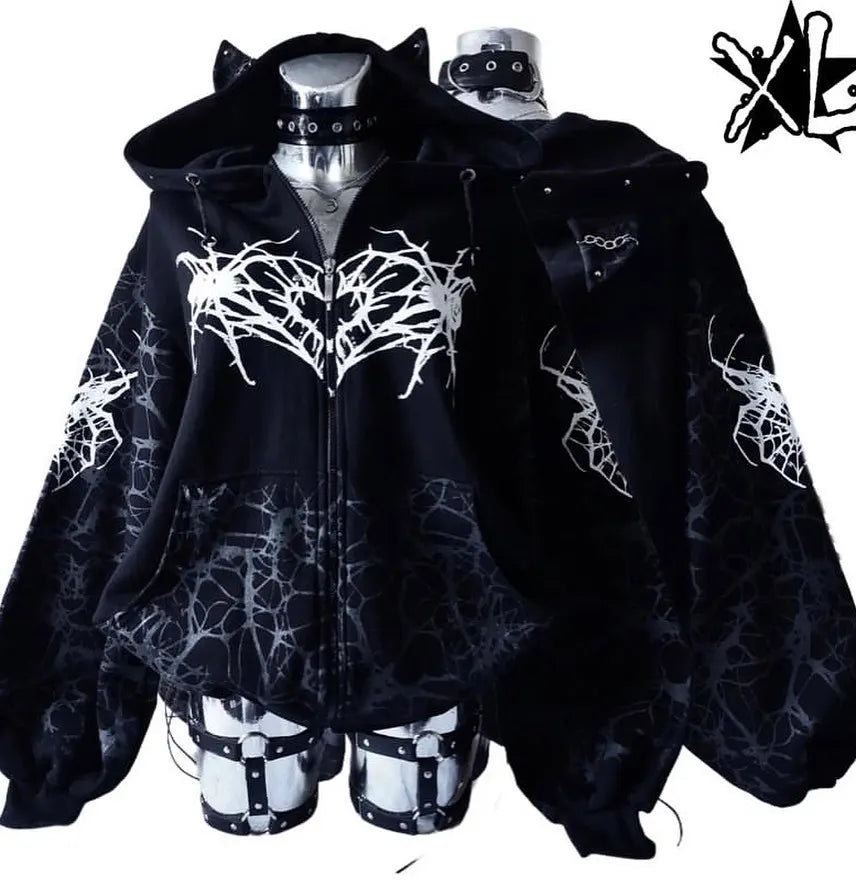 Y2K New Korean Version of College Style Spice Girl Zipper Hoodie Women Harajuku Casual Loose Fleece Thick Sweatshirt Punk Hoodie