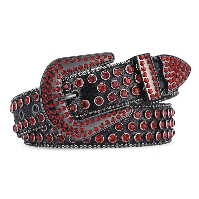 Men's Women's Fashion Rhinestone Belt Western Cowgirl Bling Studded Design Leather Diamond Waistband For Jeans Dress