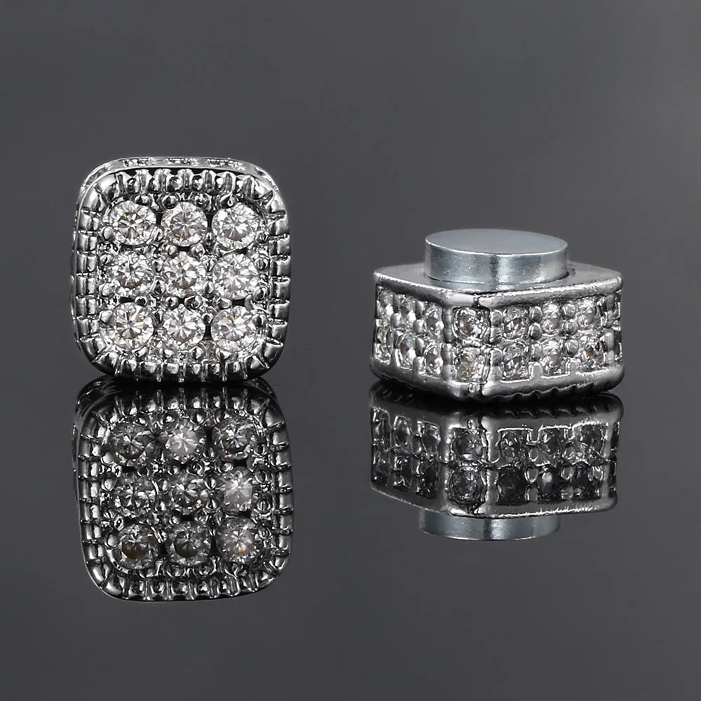 Ice Out Fake Earrings For Men Women Strong Magnet Magnetic Stainless Steel Non Piercing Hip Hop Rock Fashion Jewelry Accessories