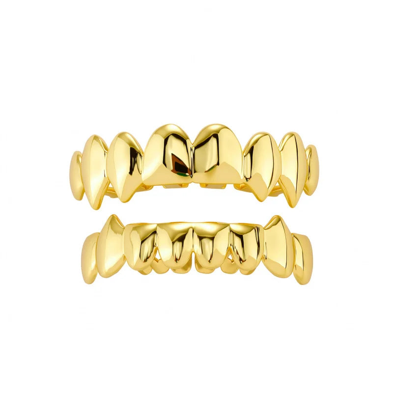 New Gold Top Bottom 8/8 Glossy Teeth Grillz Vampire Fangs Hip Hop Mouth Tooth Caps For Women Men Jewelry Halloween Cosplay Gift
