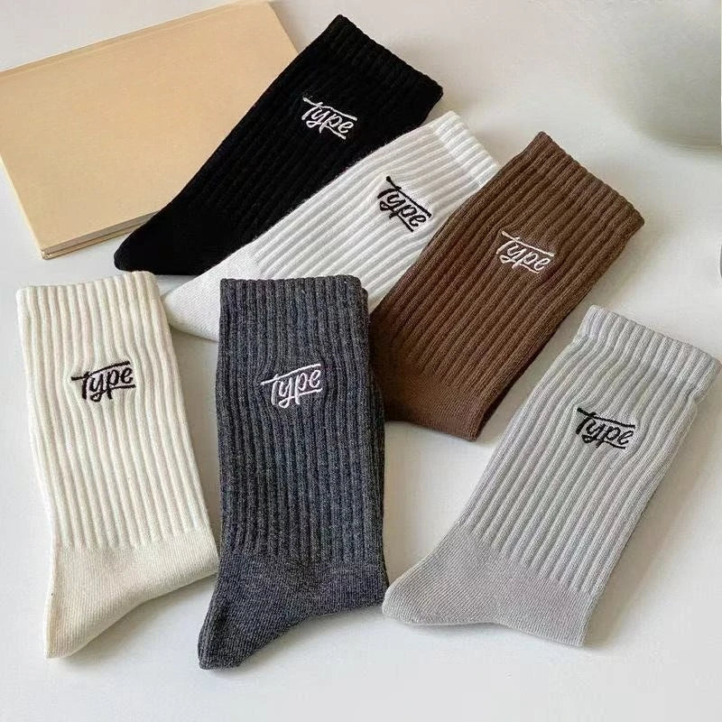 1/6 pairs Casual comfortable mid length socks spring autumn new fashionable versatile sweat absorbing men sports socks