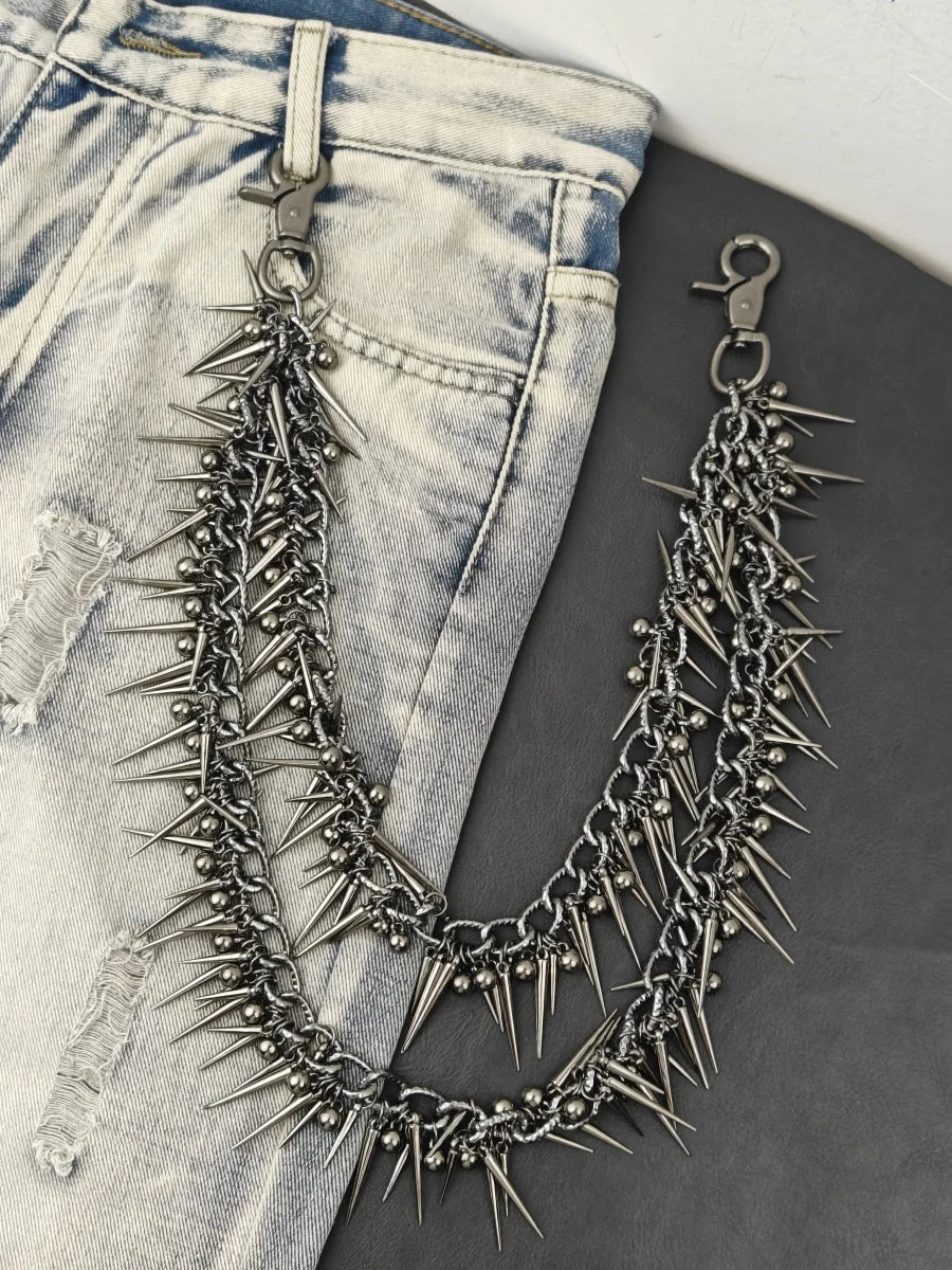 Exaggerate Heavy Punk Double-layer Rivet Biker Pants Chain Male Woman Fashion Rock And Roll Luxury Accessories Retro Key Chain