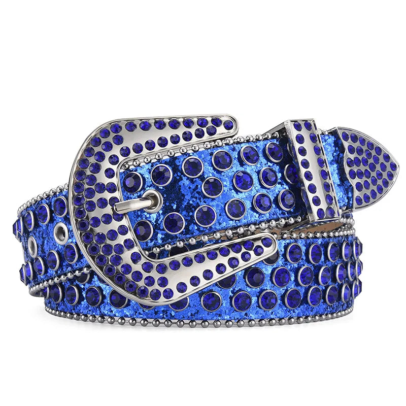 Men's Women's Fashion Rhinestone Belt Western Cowgirl Bling Studded Design Leather Diamond Waistband For Jeans Dress