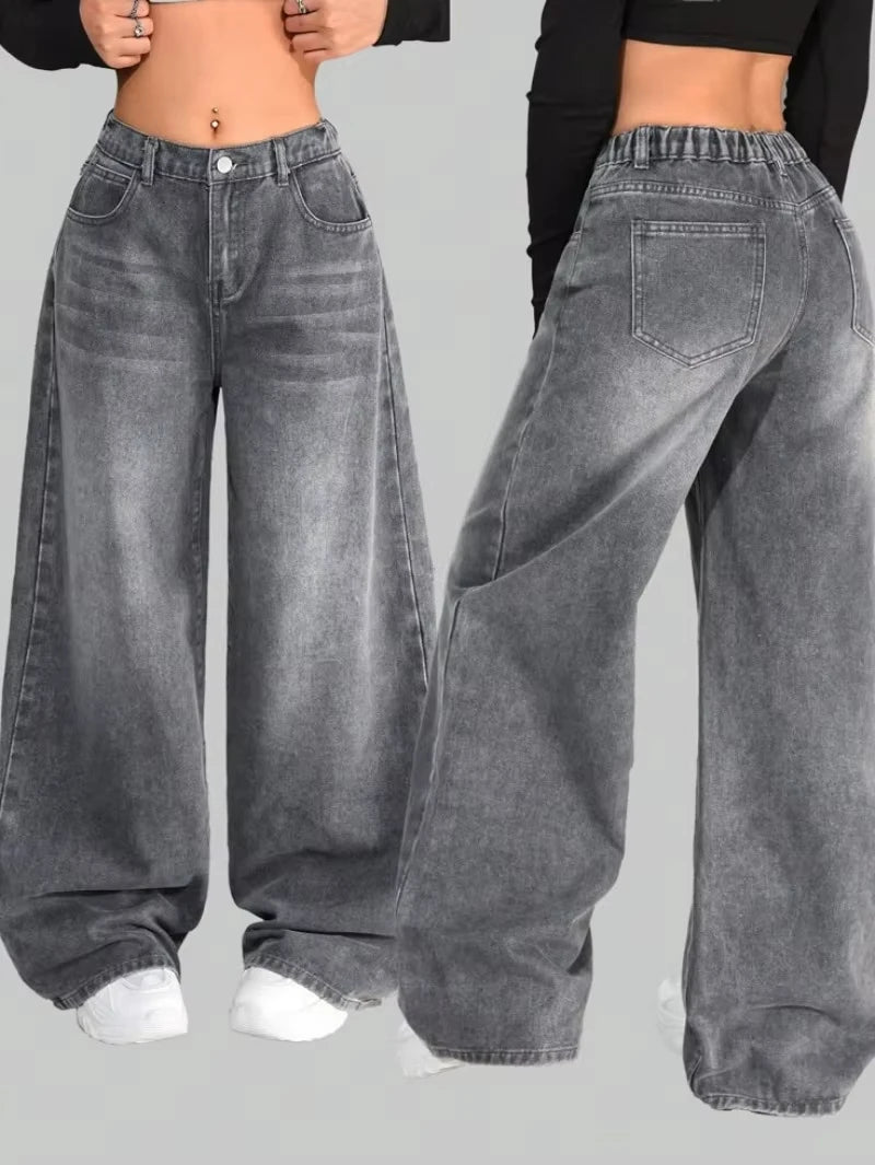 American Vintage New Pattern Printing Black Baggy Jeans Men Y2K Gothic Harajuku Hip Hop Popular Casual Joker Wide-leg Pants