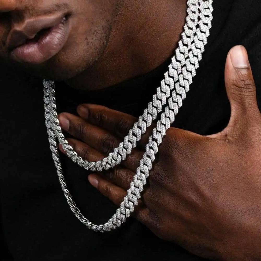 Hip Hop Jewelry 14mm Full Iced Out Cuban Link Necklace For Men Fashion Miami Prong Setting Cz Cuban Link Chain Drop Shipping