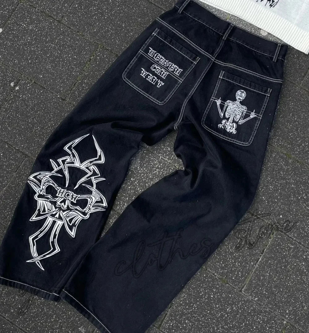 2025 New Prints Jeans Men Streetwear Baggy Wide Leg Jeans Korean Fashion Drapes Straight Casual Loose Denim Cargo Pants