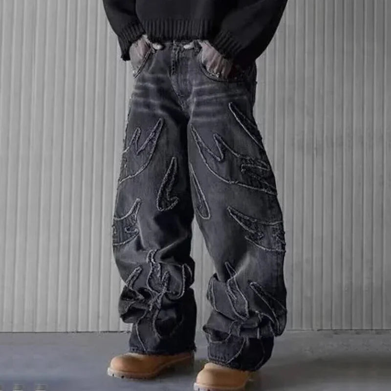 Jean Baggy Wide-leg Homme – Style Streetwear Rétro Brodé