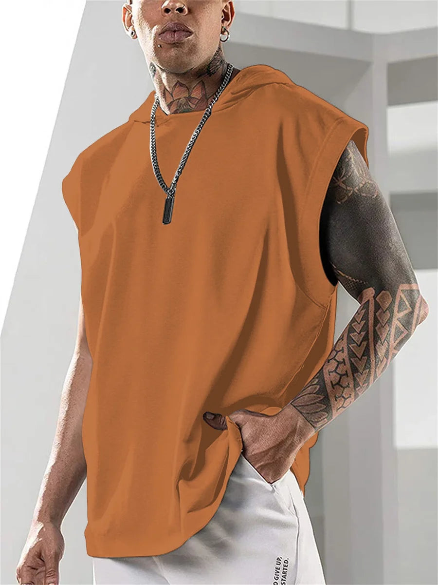 2025 Summer New High Quality Men's Sleeveless Hooded Sweatshirt Loose Vest Fitness Sports Leisure Street Vest M-3XL Size