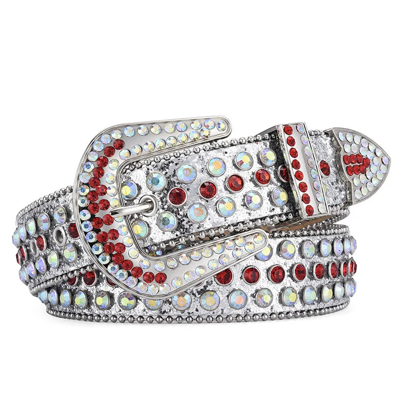 Men's Women's Fashion Rhinestone Belt Western Cowgirl Bling Studded Design Leather Diamond Waistband For Jeans Dress