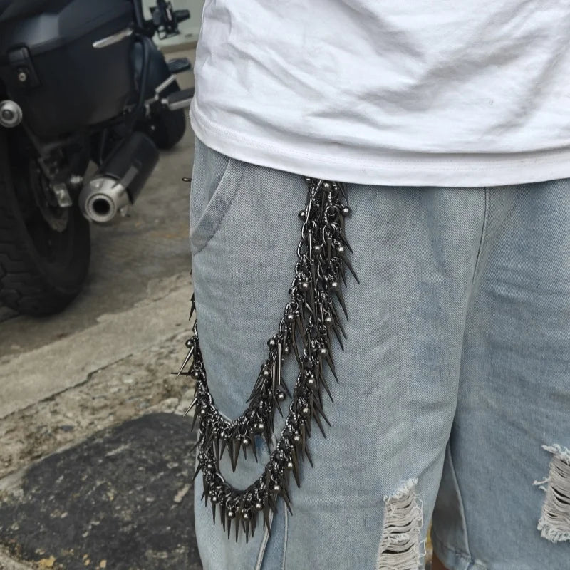 Exaggerate Heavy Punk Double-layer Rivet Biker Pants Chain Male Woman Fashion Rock And Roll Luxury Accessories Retro Key Chain