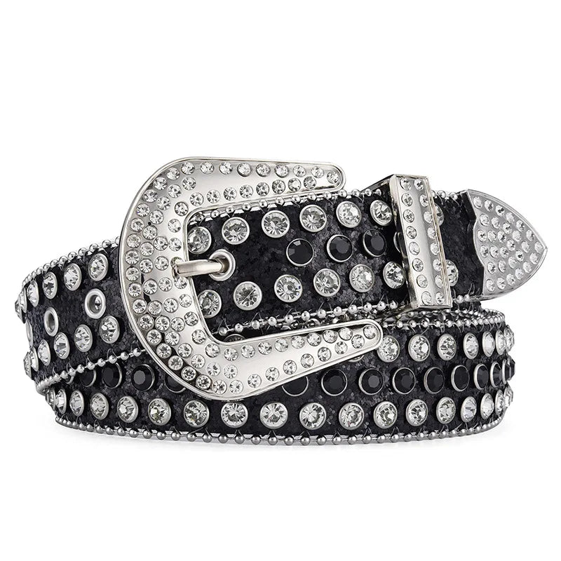Men's Women's Fashion Rhinestone Belt Western Cowgirl Bling Studded Design Leather Diamond Waistband For Jeans Dress